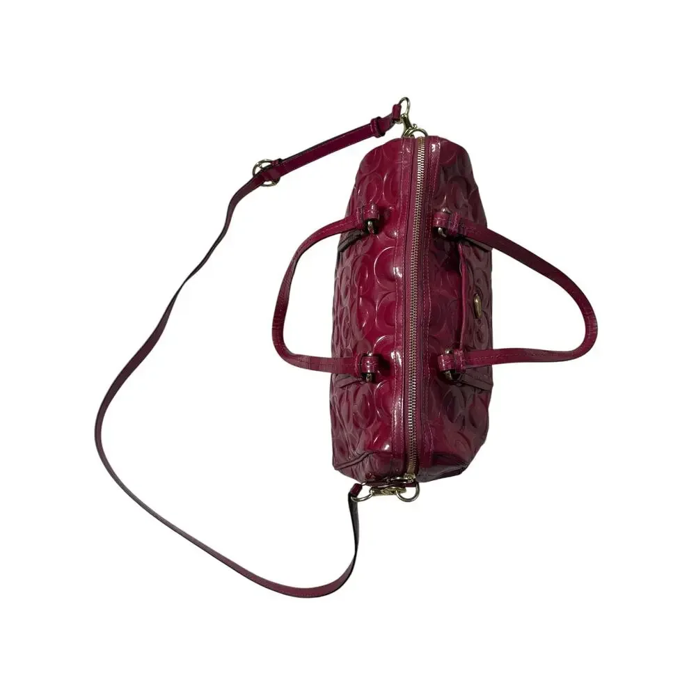 Coach Peyton OP Art Satchel Bag Shimmer Berry Logo Embossed